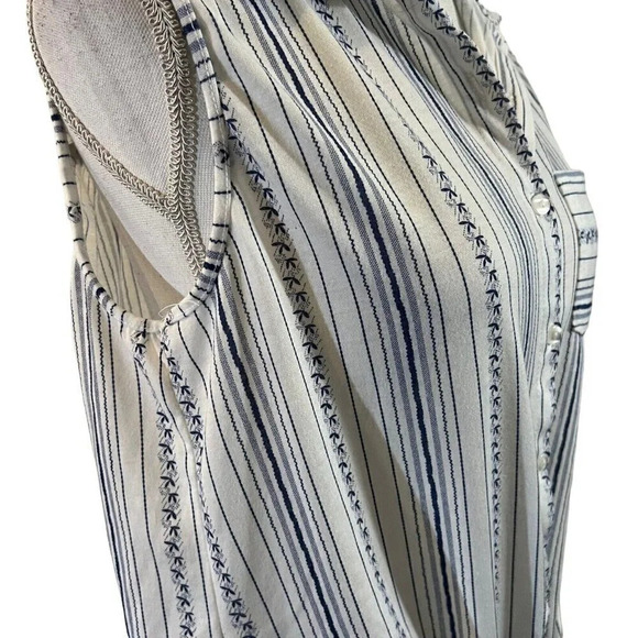 Eden & Olivia Striped Button Up Tank Top Medium Front Hem Tie Collared Pocket - Picture 9 of 10